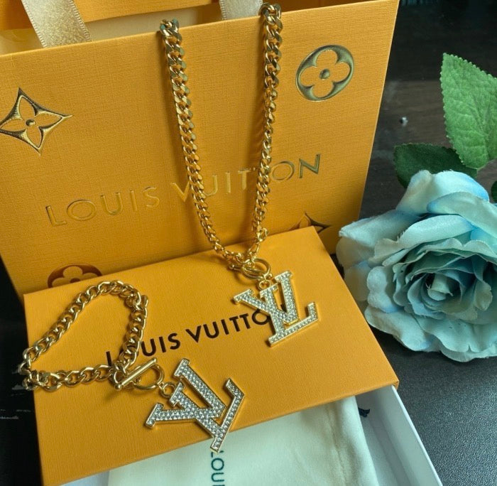 Gold Diamond Chain & Bracelet Set
